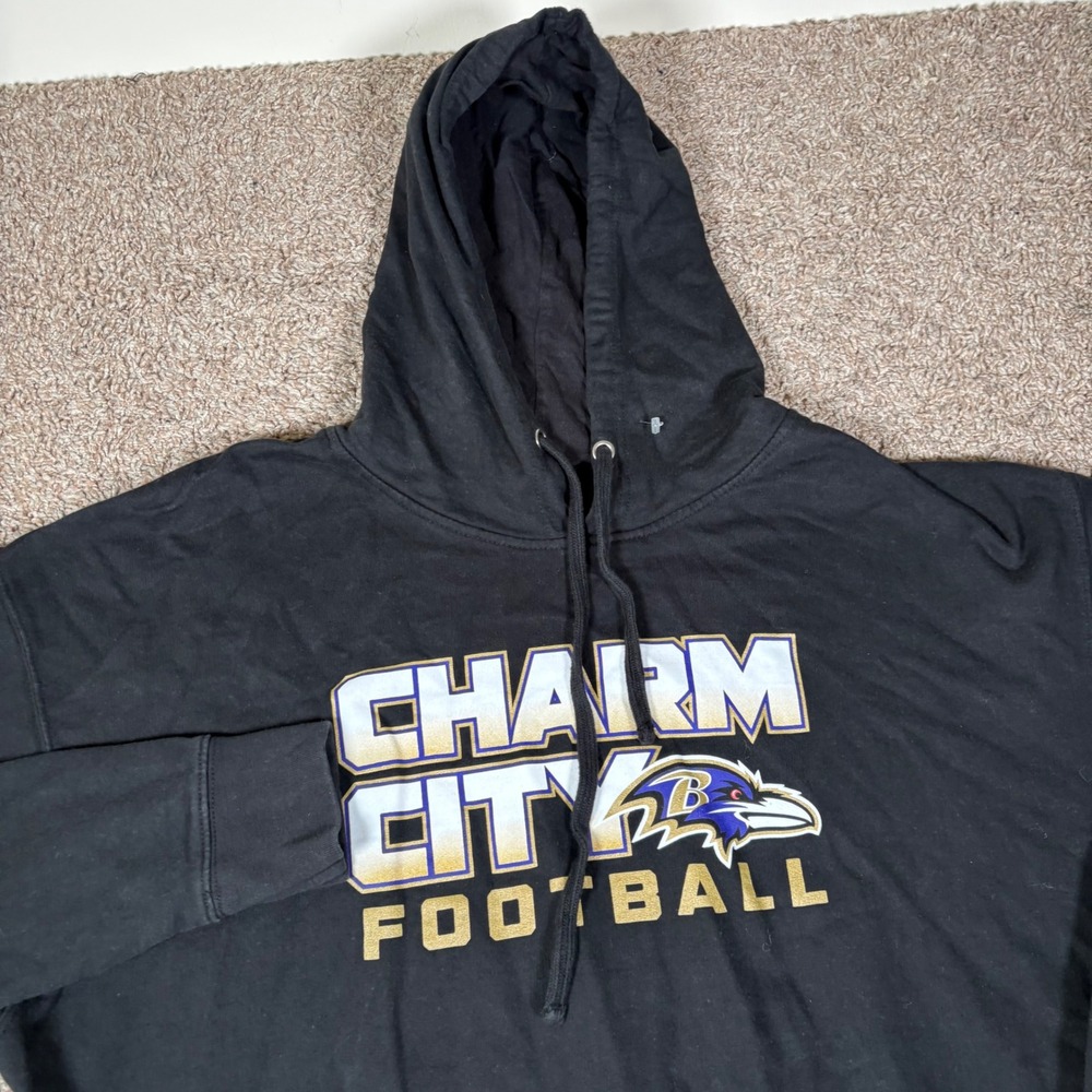 Baltimore Ravens Charm City Football Fanatics Black Hoodie Sweatshirt Mens 2XL